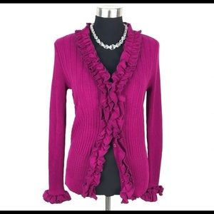 Alfani Fuchsia Button Down Cardigan w Ruffle Embellishment
